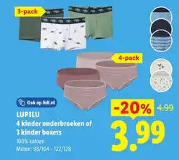 Lidl Lupilu 4 kinder onderbroeken of 3 kinder boxers aanbieding