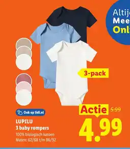 Lidl Lupilu 3 baby rompers aanbieding