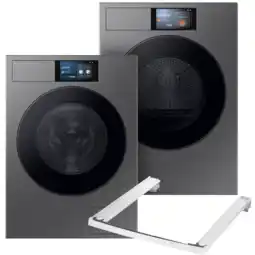 MediaMarkt Samsung Wasmachine Wf90f09c4su3 Bespoke 9000-serie + Samsung Droger Dv90f09f4su3 Stapelkit Bundel aanbieding
