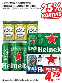 Dekamarkt Heineken of grolsch pilsener, radler of 0.0% aanbieding