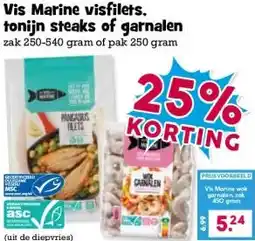 Boon`s Markt Vis Marine visfilets. tonijn steaks of garnalen aanbieding