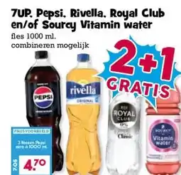 Boon`s Markt 7UP. Pepsi, Rivella. Royal Club en/of Sourcy Vitamin water aanbieding
