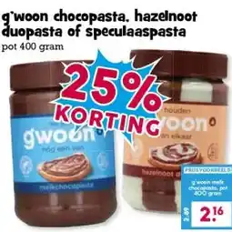 Boon`s Markt g'woon chocopasta, hazelnoot duopasta of speculaaspasta aanbieding