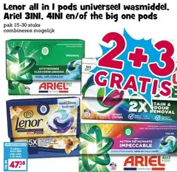 Boon`s Markt Lenor all in I pods universeel wasmiddel, Ariel 3INI, 4INI en/of the big one pods aanbieding