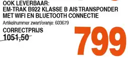 Correct EM-TRAK B922 KLASSE B AIS TRANSPONDER MET WIFI EN BLUETOOTH CONNECTIE aanbieding
