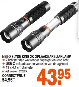 Correct NEBO SLYDE KING 2K OPLAADBARE ZAKLAMP aanbieding