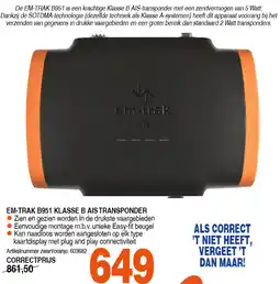 Correct EM-TRAK B951 KLASSE B AIS TRANSPONDER aanbieding