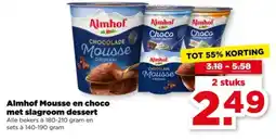 PLUS Almhof mousse en choco met slagroom dessert aanbieding