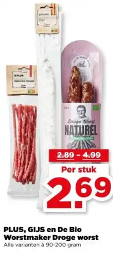 PLUS Plus, gijs en de bio worstmaker droge worst aanbieding