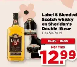PLUS Label 5 blended scotch whisky en sheridan's double likeur aanbieding