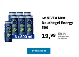 Plein.nl 6x NIVEA Men Douchegel Energy 500 aanbieding