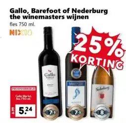 Coop Gallo, Barefoot of Nederburg the winemasters wijnen aanbieding