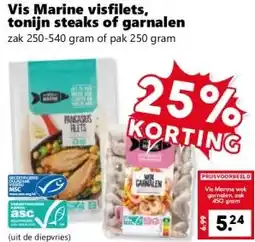 Coop Vis Marine visfilets, tonijn steaks of garnalen aanbieding