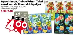 Coop Appelsientje, DubbelFrisss, Taksi en/of van de Boom drinkpakjes aanbieding
