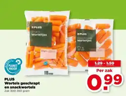 PLUS Plus wortels geschrapt en snackwortels aanbieding
