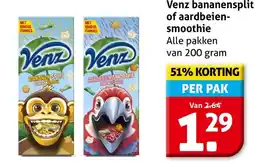 Hoogvliet Venz bananensplit of aardbeien smoothie aanbieding