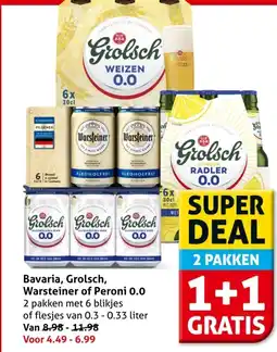 Hoogvliet Bavaria, Grolsch, Warsteiner of Peroni 0.0 aanbieding