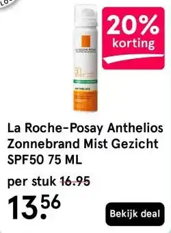 Etos La Roche-Posay Anthelios Zonnebrand Mist Gezicht SPF50 75 ML aanbieding