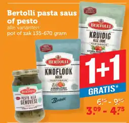 Coop Bertolli pasta saus of pesto aanbieding