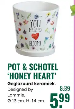 GroenRijk Pot & schotel 'honey heart' Geglazuurd keramiek. aanbieding