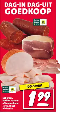 Nettorama Coburger, kipfilet naturel of tuinkruiden, corned beef of chorizo aanbieding