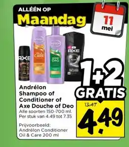 Vomar Voordeelmarkt Andrélon Shampoo of Conditioner of Axe Douche of Deo aanbieding