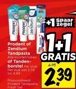 Vomar Voordeelmarkt Prodent of Zendium Tandpasta , of Tanden- borstel aanbieding