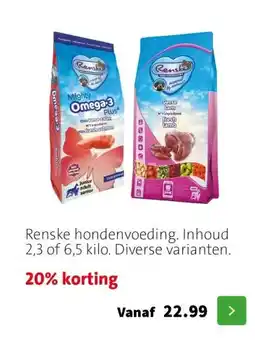 Intratuin Renske hondenvoeding. Inhoud 2,3 of 6,5 kilo. Diverse varianten. aanbieding