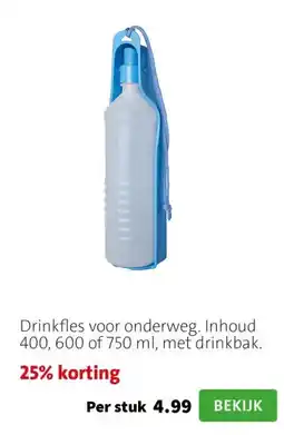 Intratuin Drinkfles voor onderweg. Inhoud 400, 600 of 750 ml, met drinkbak. aanbieding