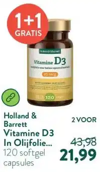 Holland & Barrett Vitamine D3 In Olijfolie 25mcg aanbieding