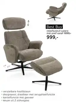 Henders & Hazel Lazaro, relaxfauteuil met poef - stof Livigno - bruin aanbieding