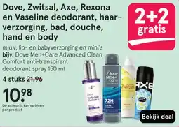 Etos Dove, Zwitsal, Axe, Rexona en Vaseline deodorant, haar- verzorging, bad, douche, hand en body aanbieding
