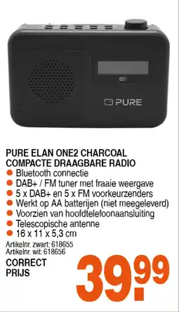 Correct PURE ELAN ONE2 CHARCOAL COMPACTE DRAAGBARE RADIO aanbieding