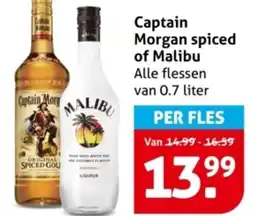 Hoogvliet Captain Morgan spiced of Malibu aanbieding