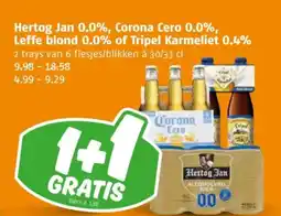 Poiesz Hertog Jan 0.0%, Corona Cero 0.0%, Leffe blond 0.0% of Tripel Karmeliet 0.4% aanbieding
