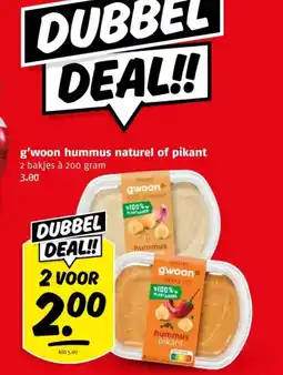 Poiesz g'woon hummus naturel of pikant aanbieding