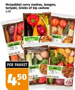 Poiesz Verspakket curry madras, lasagne, teriyaki, grieks of kip cashew aanbieding