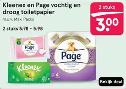 Etos Kleenex en Page vochtig en droog toiletpapier aanbieding