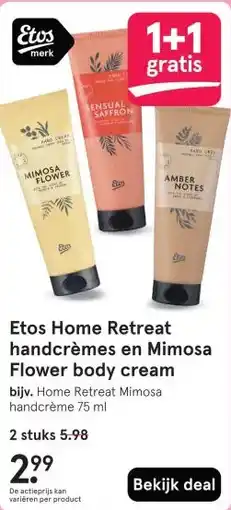 Etos Etos Home Retreat handcrèmes en Mimosa Flower body cream aanbieding