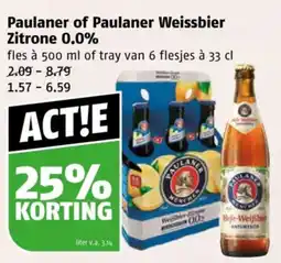 Poiesz Paulaner of paulaner weissbier zitrone 0.0% aanbieding