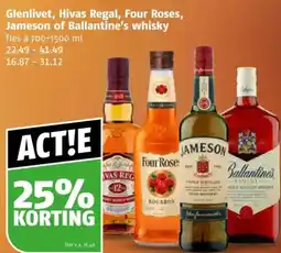 Poiesz Glenlivet, hivas regal, four roses, jameson of ballantine's whisky aanbieding