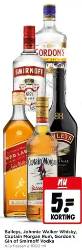 Jumbo Baileys, Johnnie Walker Whisky, Captain Morgan Rum, Gordon's Gin of Smirnoff Vodka aanbieding
