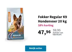 Plein.nl Fokker Regular K9 Hondenvoer 20 kg aanbieding