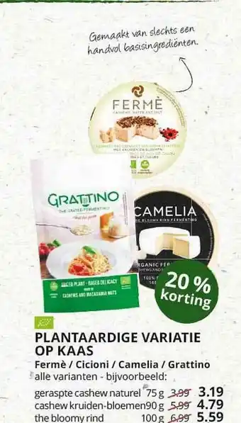 Natuurwinkel Plantaardige Variatie Op Kaas Ferme-Cicioni-Camella-Grattino aanbieding