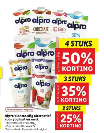 Lidl Alpro Plantaardig Alternatief Voor Yoghurt En Melk 25% - 50% Korting aanbieding