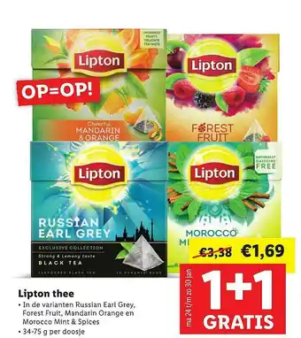 Lidl Lipton Thee 1+1 Gratis aanbieding