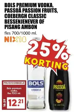De Boerenschuur Bols premium vodka, passoa passion fruits, coebergh classic bessenjenever of pisang ambon aanbieding