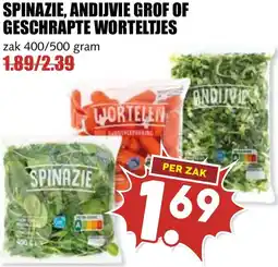 De Boerenschuur Spinazie, andijvie grof of geschrapte worteltjes aanbieding