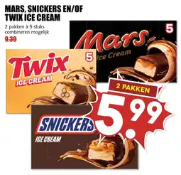 De Boerenschuur Mars, snickers en/of twix ice cream aanbieding