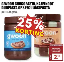 De Boerenschuur G'woon chocopasta, hazelnoot duopasta of speculaaspasta aanbieding
